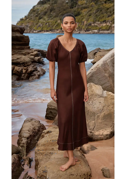 STAPLE THE LABEL EADIE MIDI DRESS CHOCOLATE