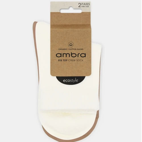Ambra 2PP Rib Top Crew Sock | Buttercream/Husk
