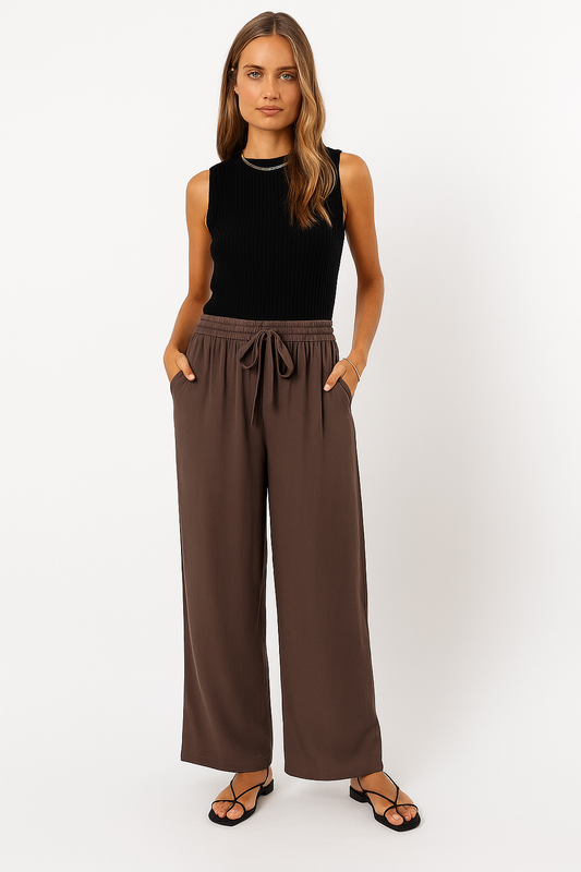 HQ CHLOE LINEN PANT BROWN