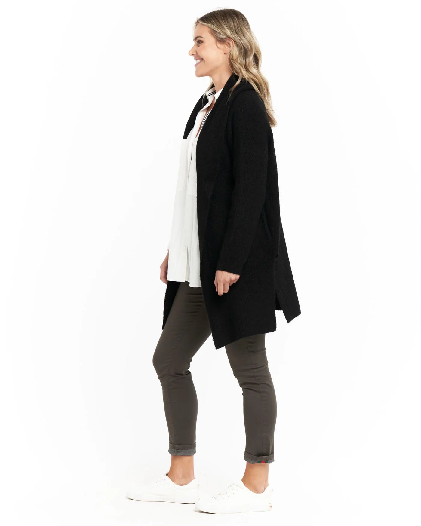 BETTY BASICS XIRENA LONG CARDIGAN BLACK
