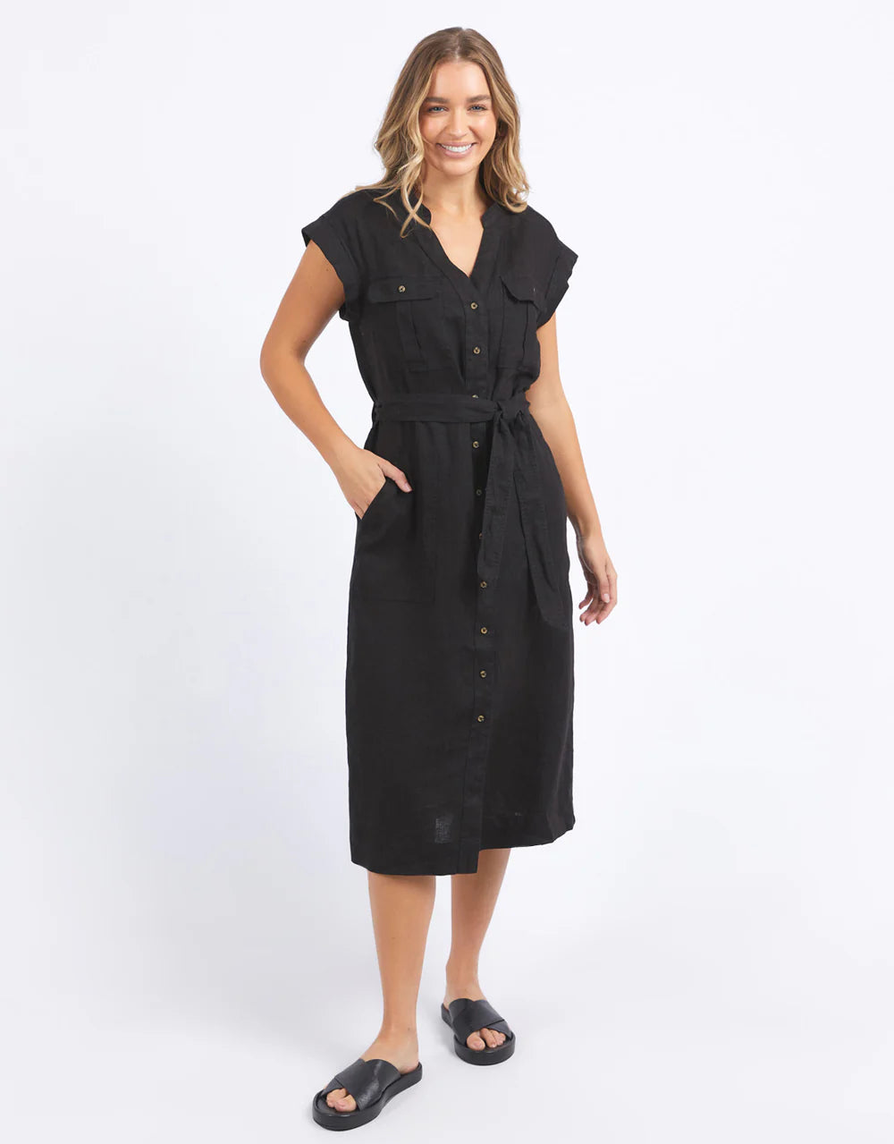 FOXWOOD HARLOW MIDI DRESS BLACK