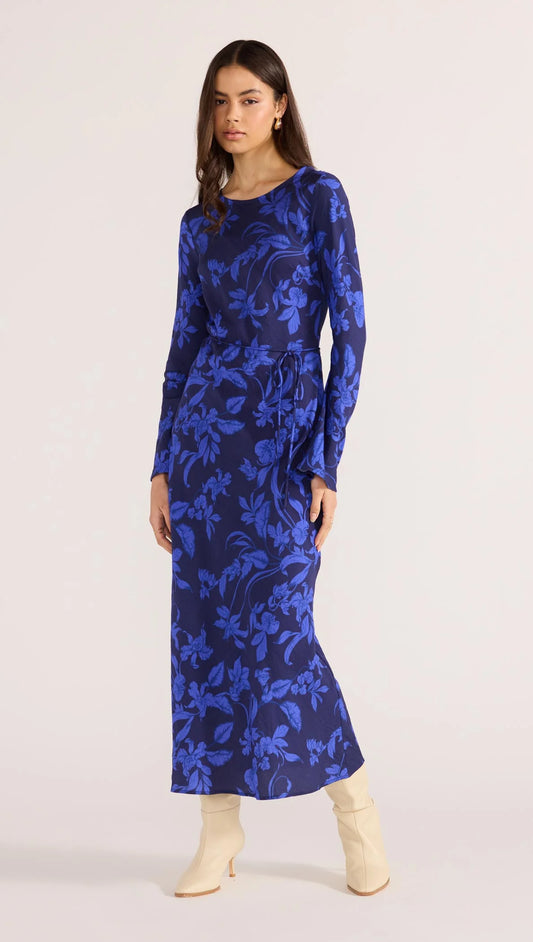 MINK PINK GIANNA BIAS MAXI DRESS BLUE FLORAL
