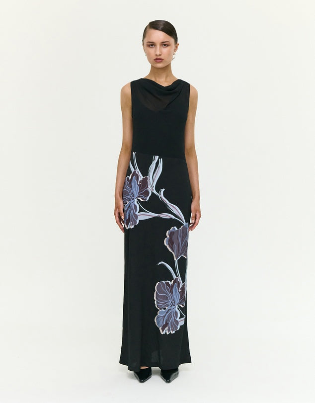 Staple The Label Stas Bias Combo Midi Dress | Black/Midnight Floral