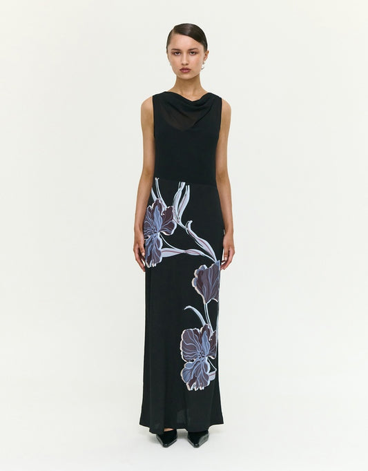 Staple The Label Stas Bias Combo Midi Dress | Black/Midnight Floral