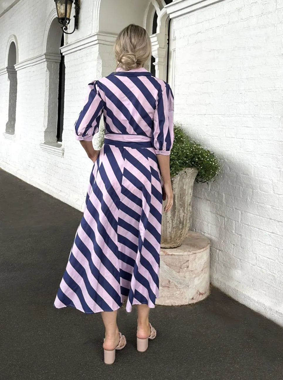 LEONI BIANCA DRESS PINK NAVY STRIPE