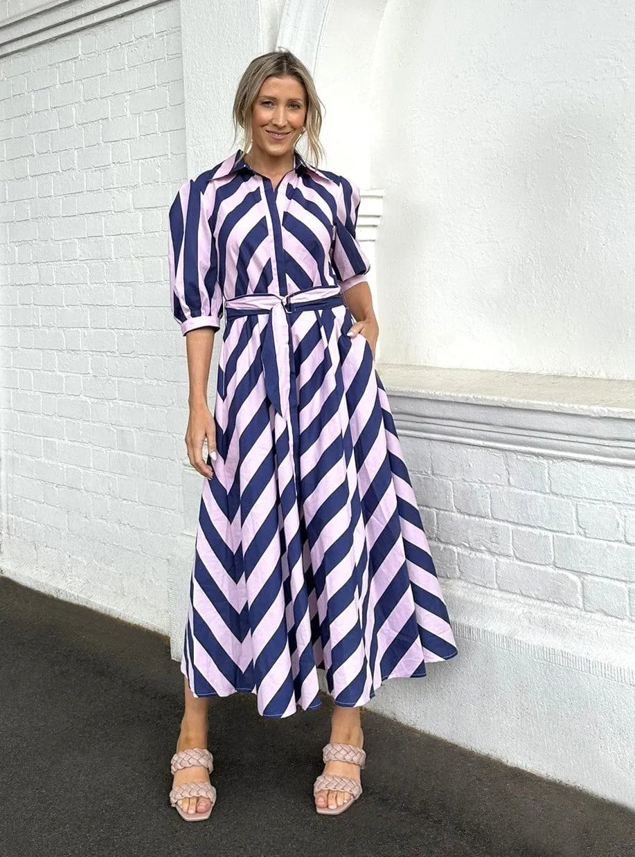 LEONI BIANCA DRESS PINK NAVY STRIPE