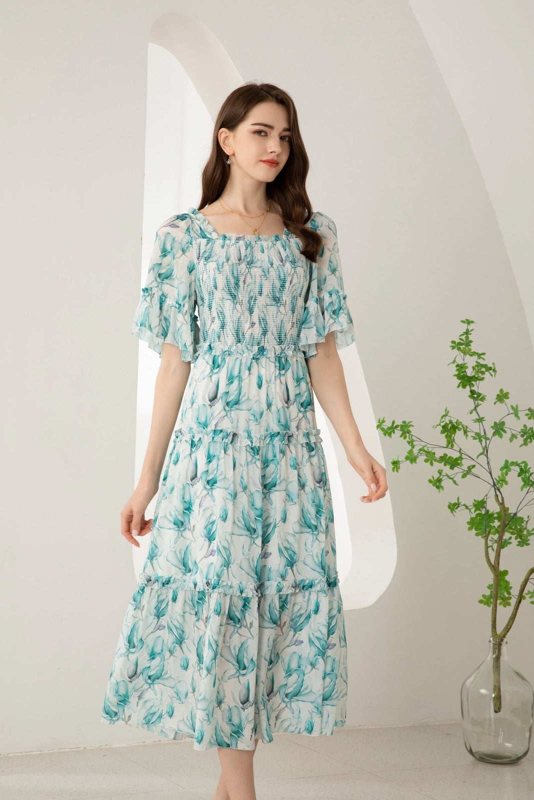 GDS RISETTE SILK LONG DRESS BLUE