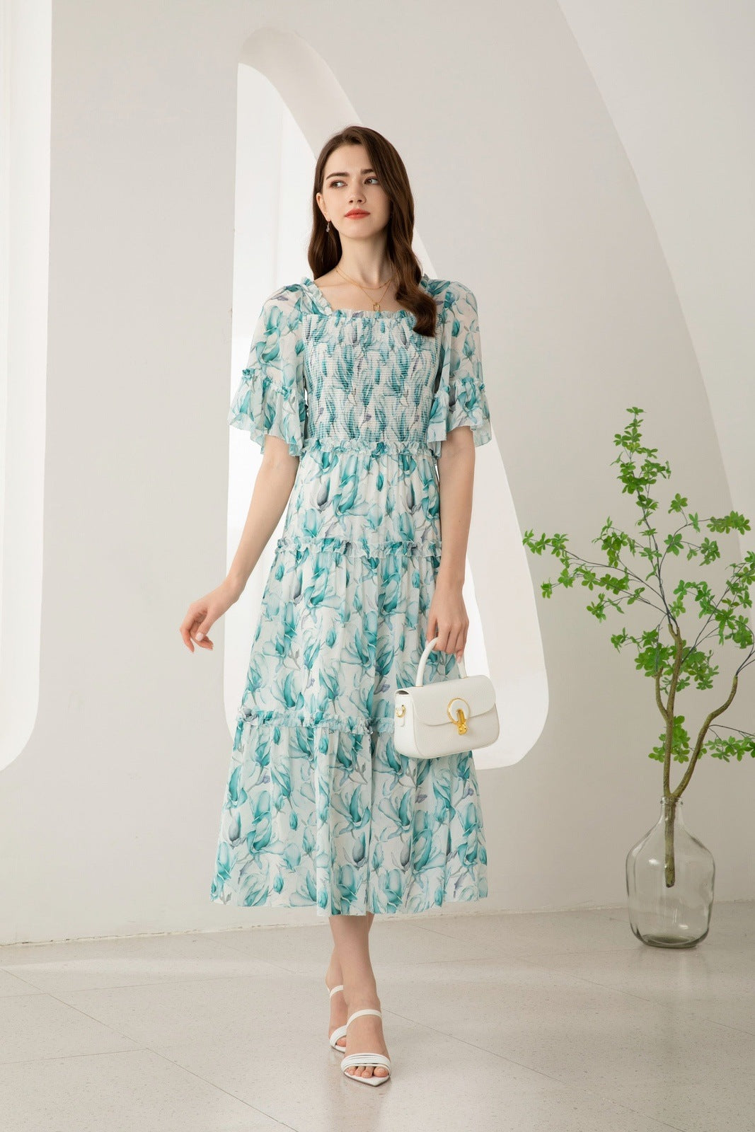 GDS RISETTE SILK LONG DRESS BLUE