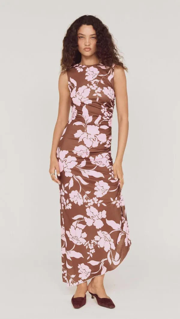 Mink Pink Uli Mesh Midi Dress | Chocolate/Lilac