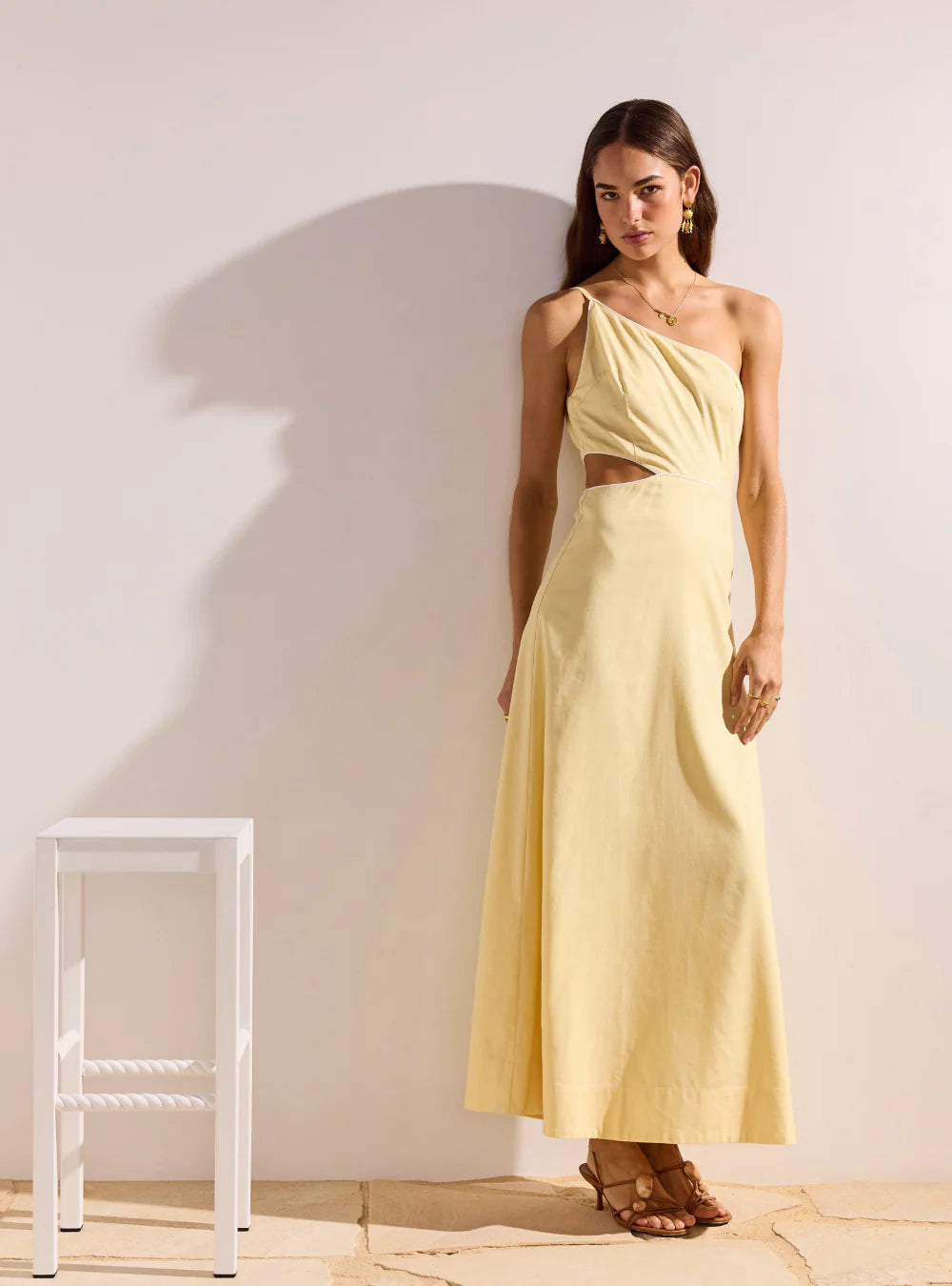 MINK PINK CIEL ONE SHOULDER MAXI DRESS PALE YELLOW