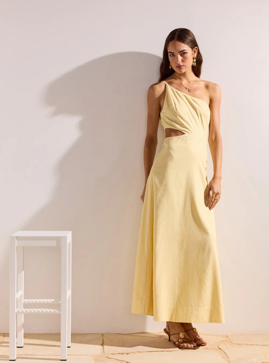 MINK PINK CIEL ONE SHOULDER MAXI DRESS PALE YELLOW