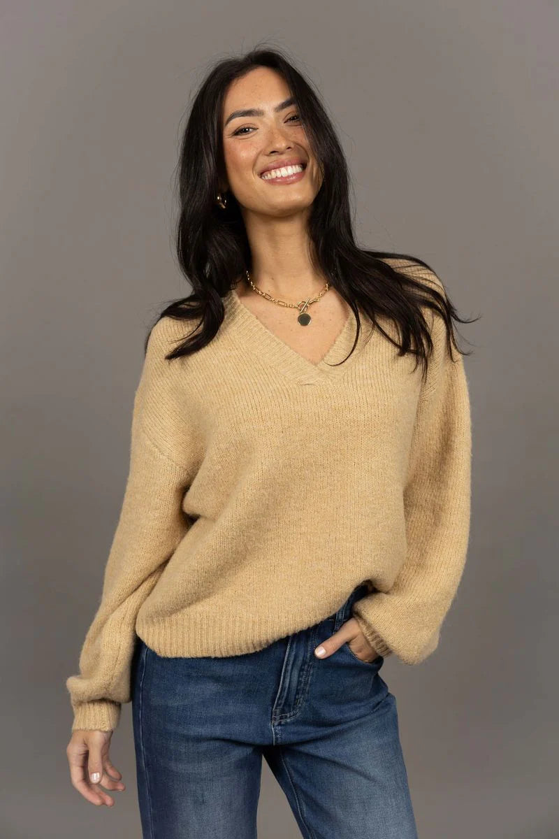 Humidty Nouveau V Neck Jumper | Latte
