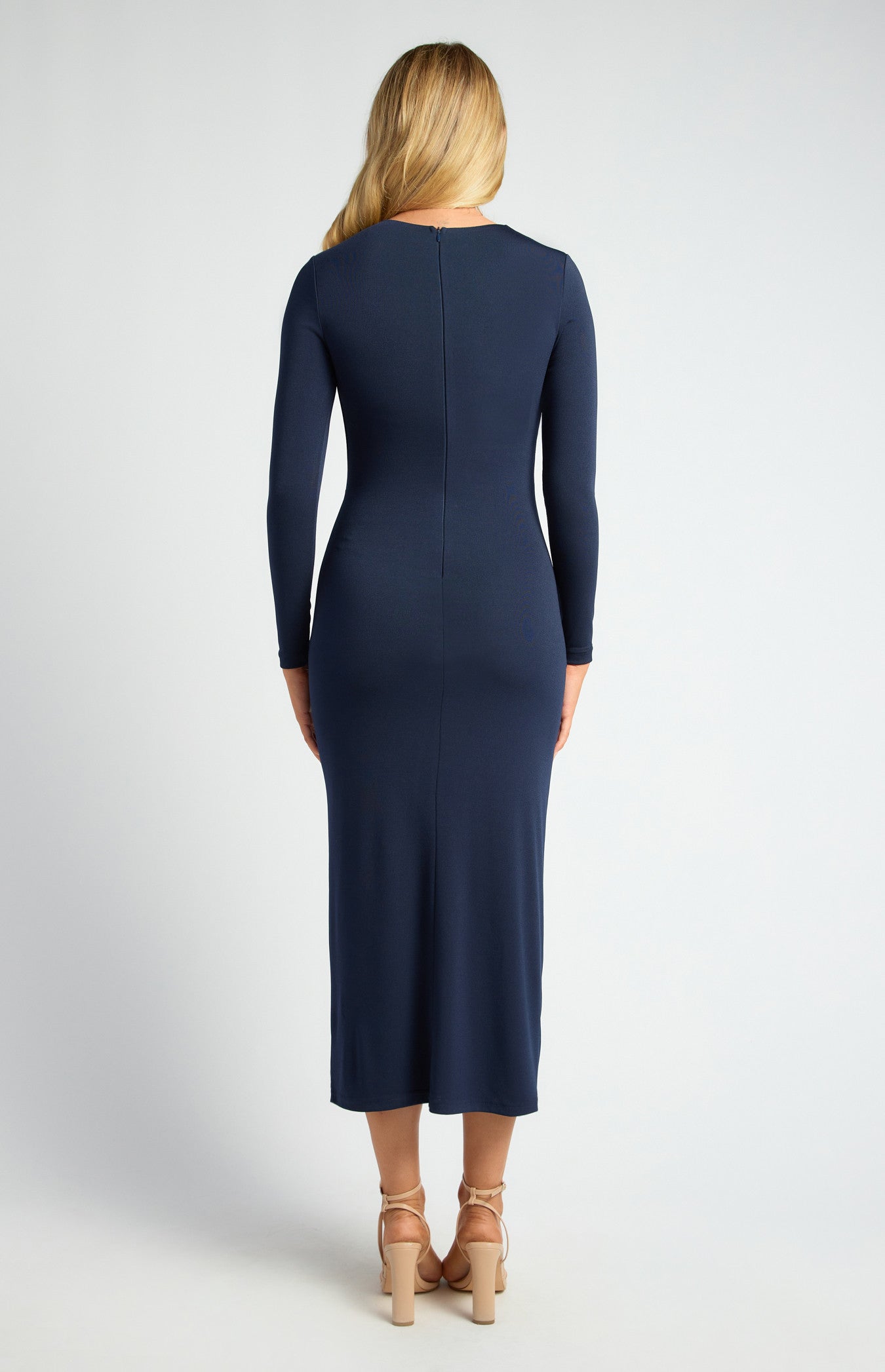 STYLE STATE PLEATED DETAIL STRETCH JERSEY MIDI DRESS NAVY