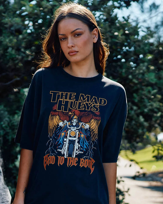 The Mad Hueys Bad To The Bone Womens Oversized Tee | Washed Black