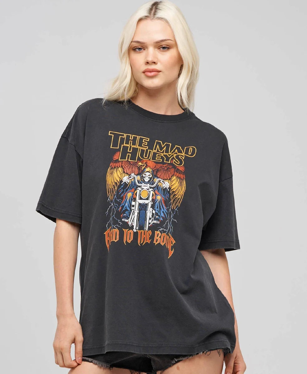 The Mad Hueys Bad To The Bone Womens Oversized Tee | Washed Black