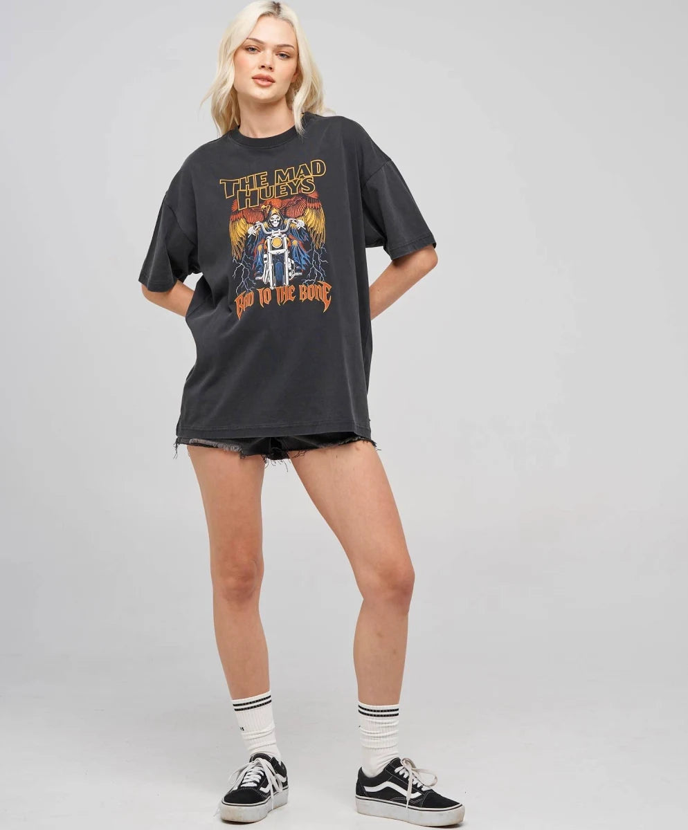 The Mad Hueys Bad To The Bone Womens Oversized Tee | Washed Black