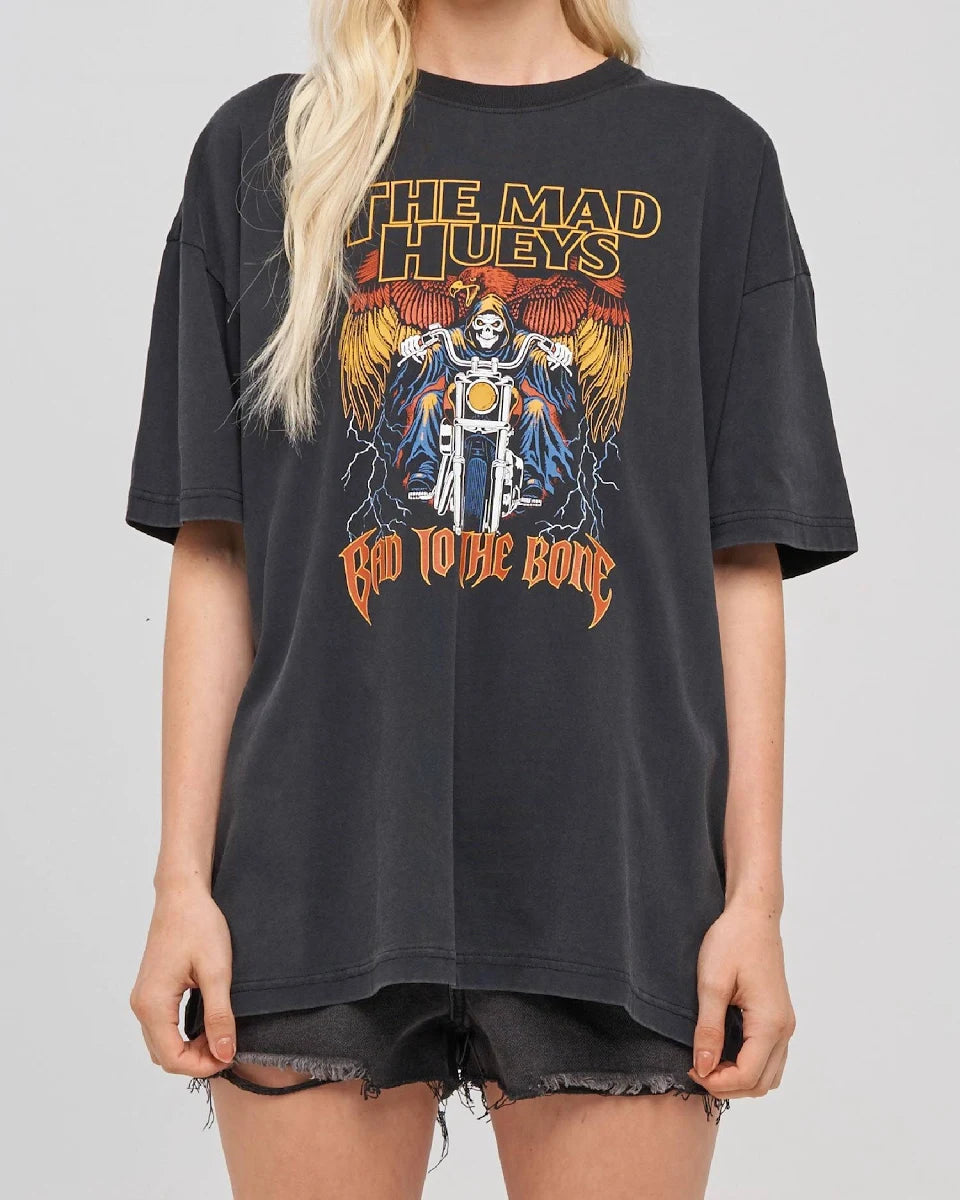 The Mad Hueys Bad To The Bone Womens Oversized Tee | Washed Black