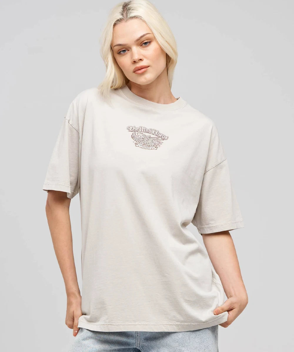The Mad Hueys Wingin It Womens Oversized Tee | Smoke Washed