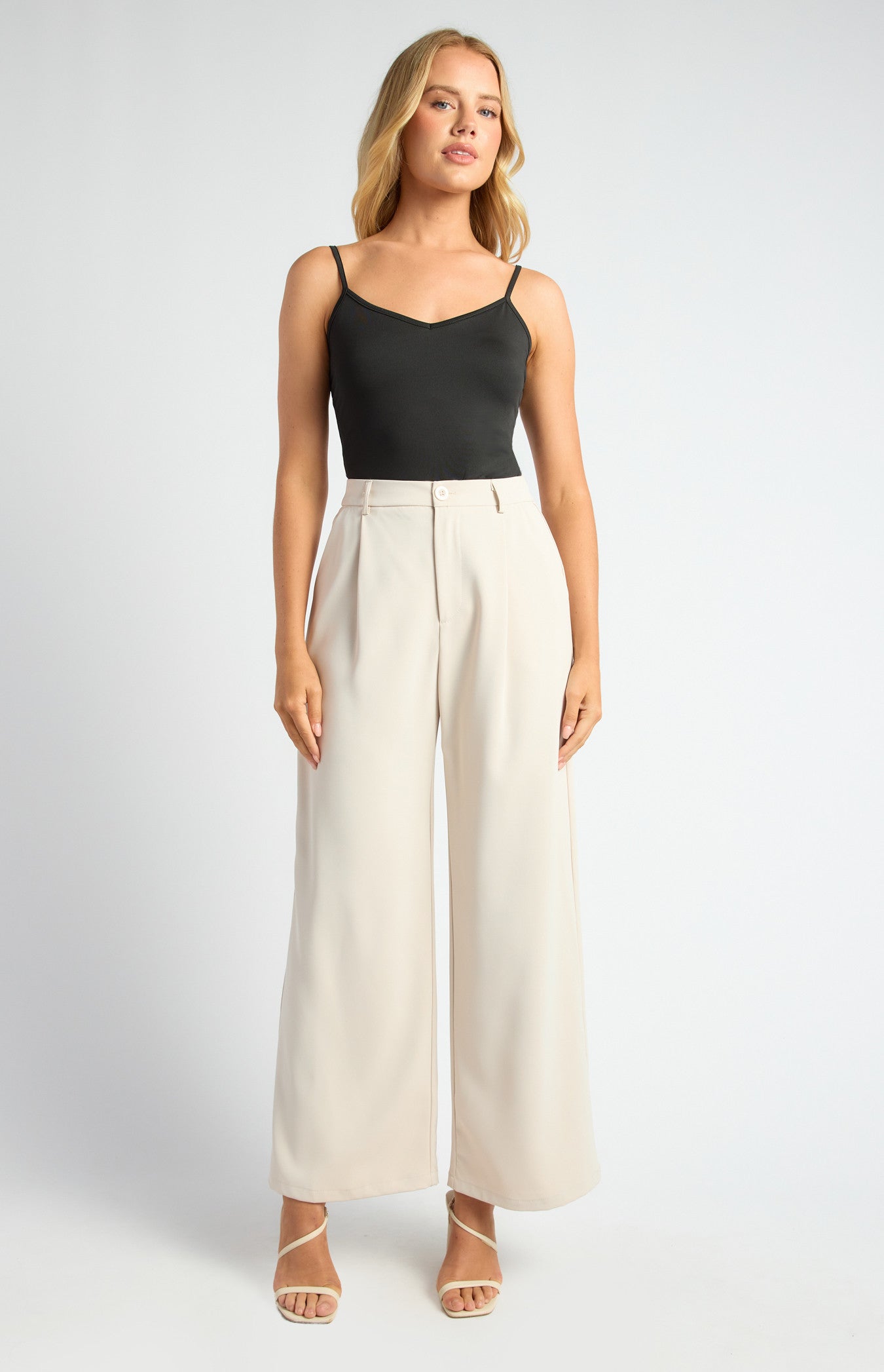 STYLE STATE HIGH NECK CHIFFON TOP WITH SEPERATE CAMI BLACK