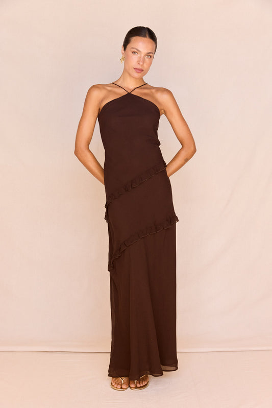 S.Edit Harper Ruffle Dress | Chocolate