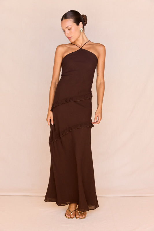 S.Edit Harper Ruffle Dress | Chocolate