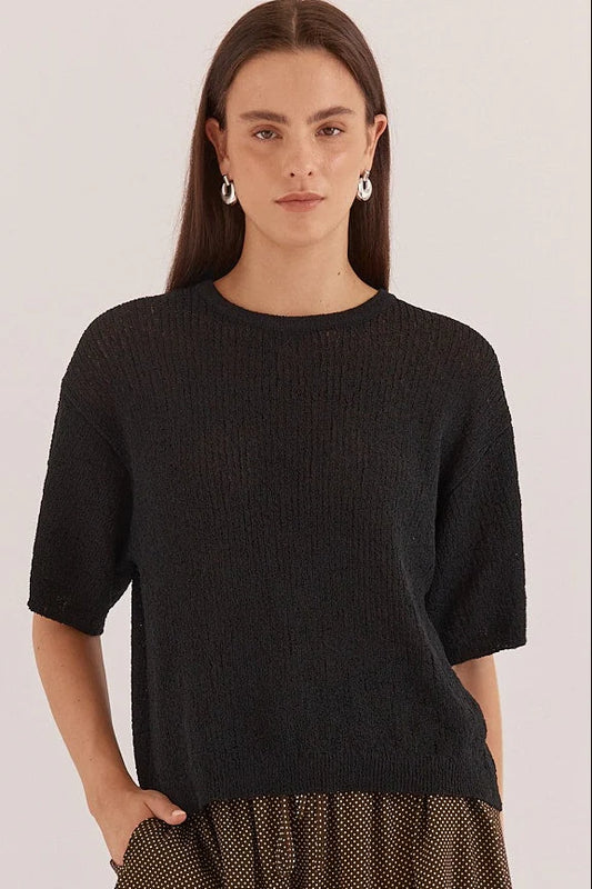 Sass Noni Relaxed Knit Tee | Black