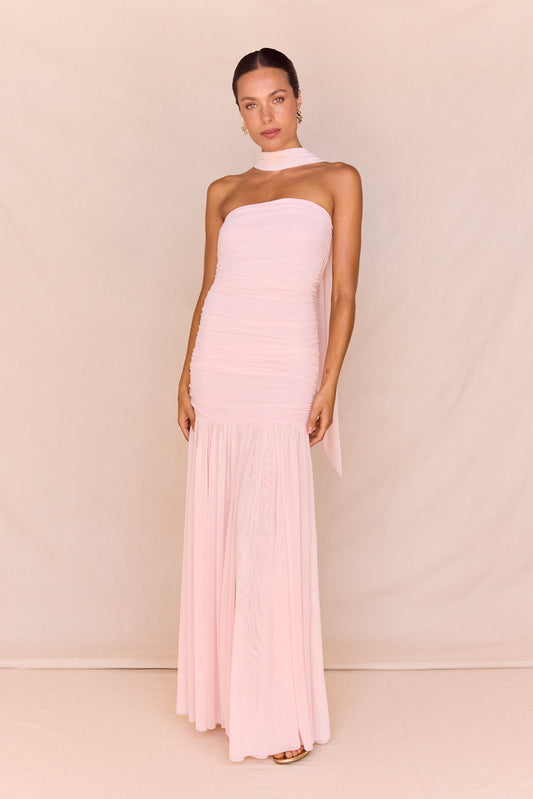 S.Edit Hayley Strapless Mesh Dress | Pale Pink