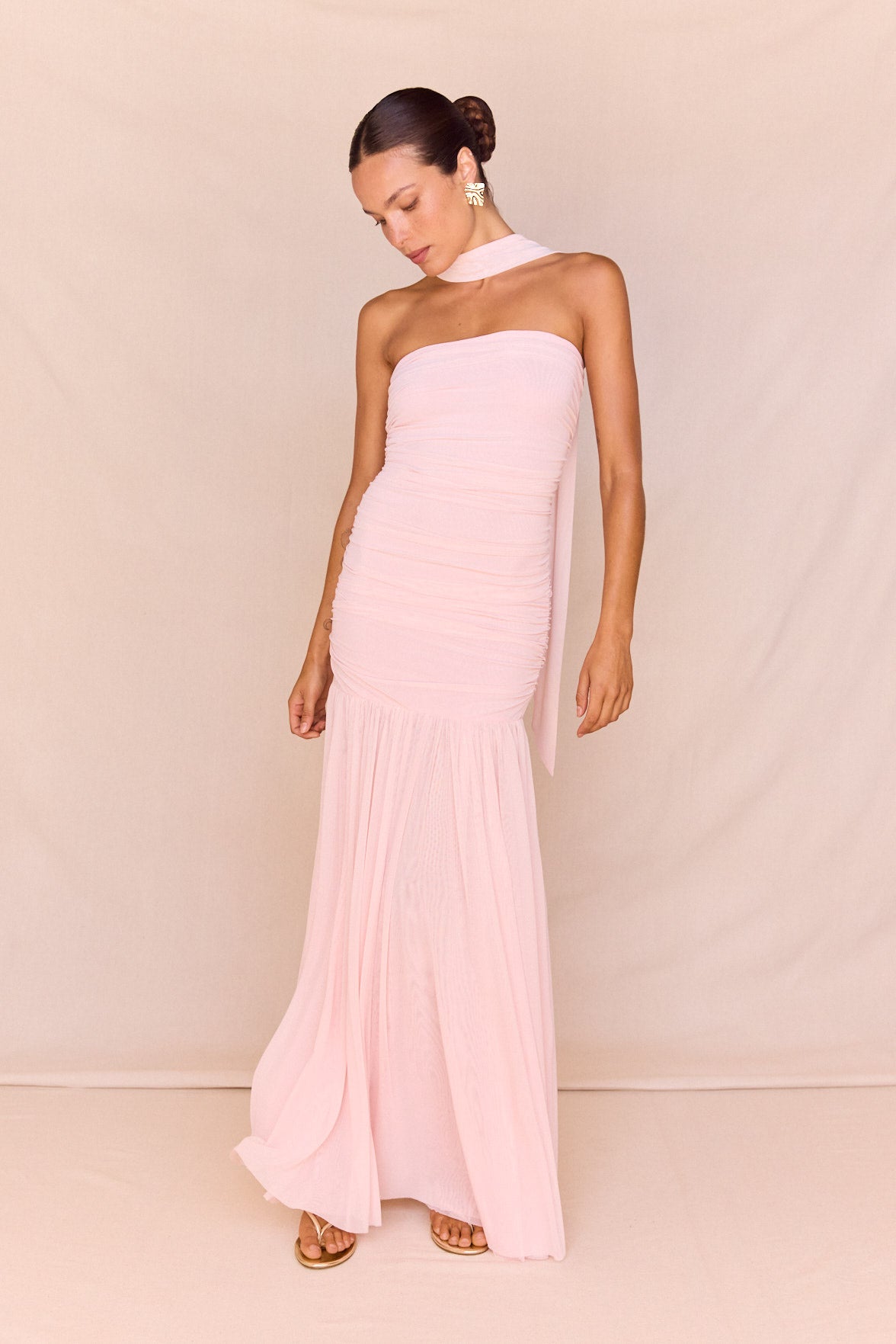 S.Edit Hayley Strapless Mesh Dress | Pale Pink