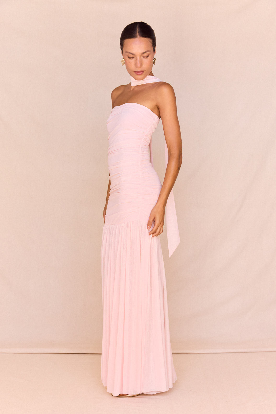 S.Edit Hayley Strapless Mesh Dress | Pale Pink