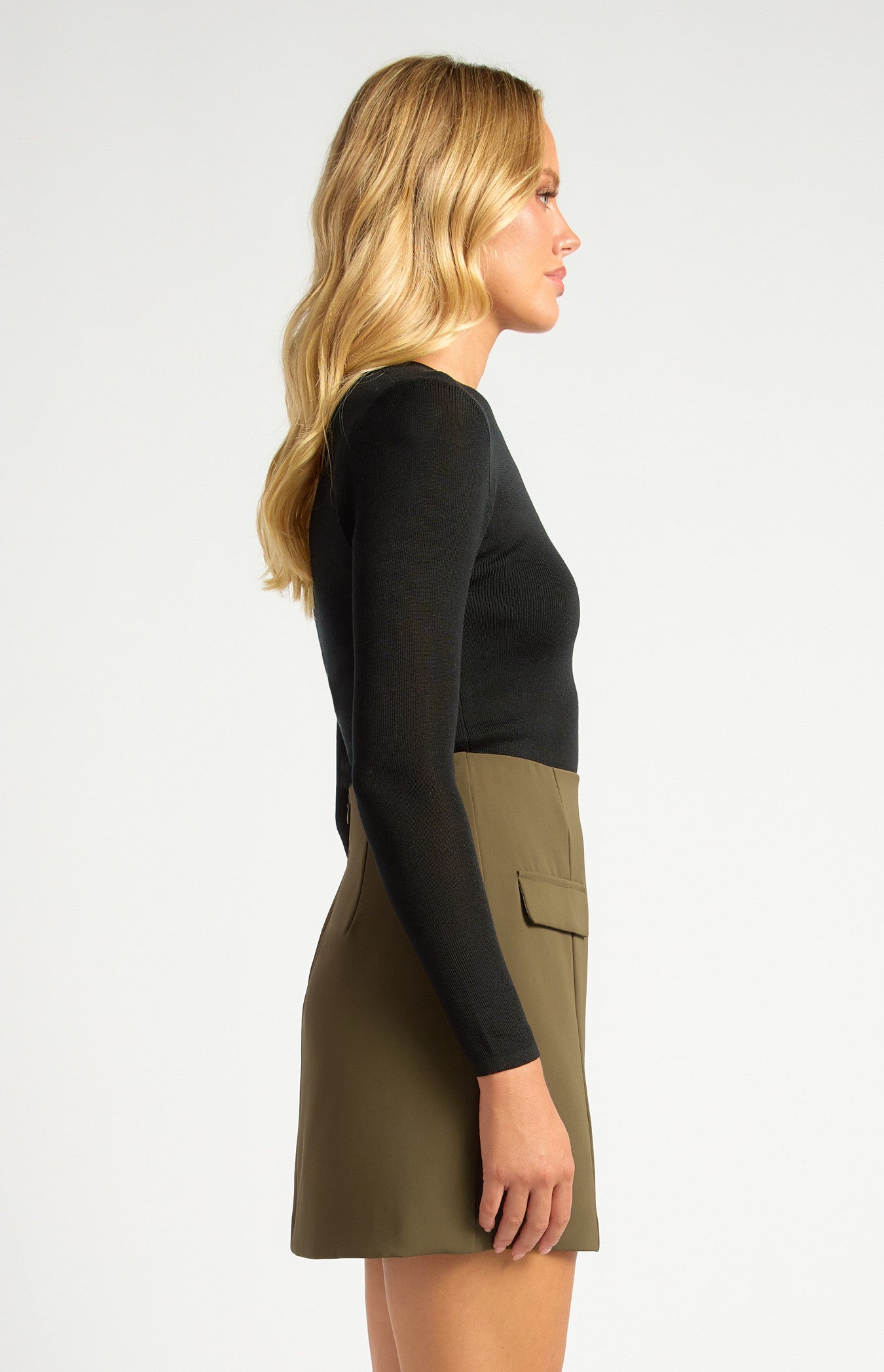 STYLE STATE SHEER CONTRAST PANEL KNIT TOP BLACK