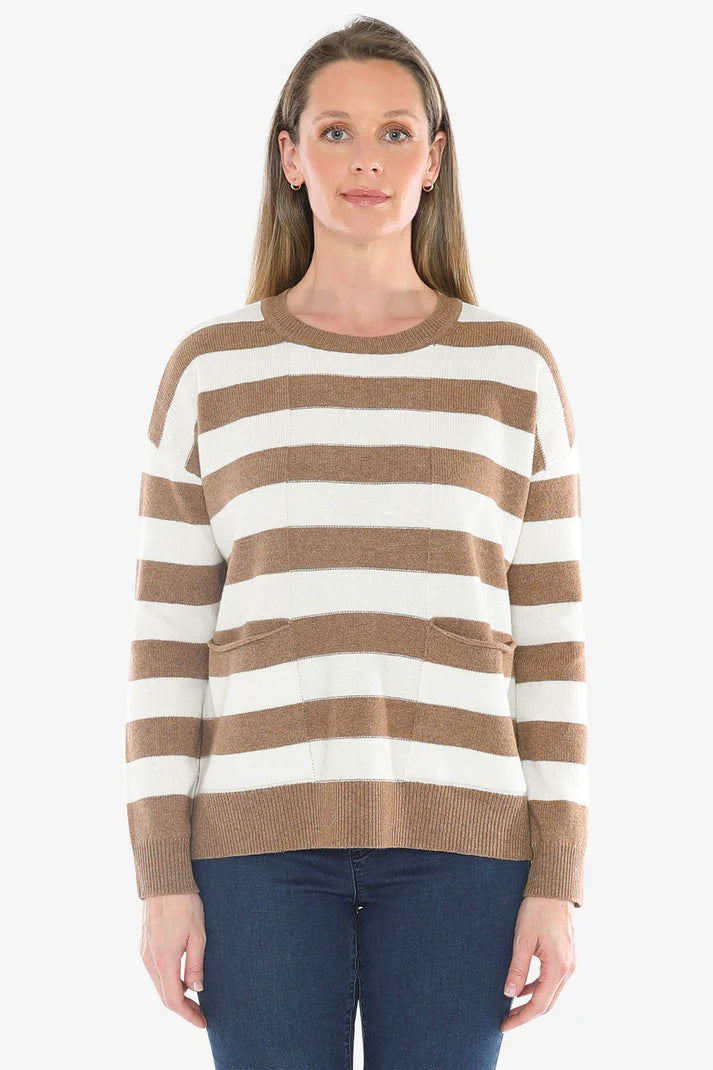 JUMP PANEL STRIPE PULLOVER WALNUT/SNOW