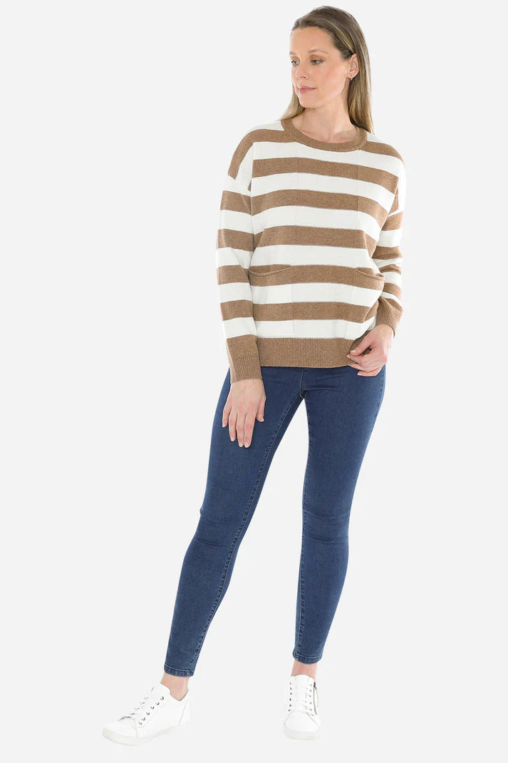 JUMP PANEL STRIPE PULLOVER WALNUT/SNOW