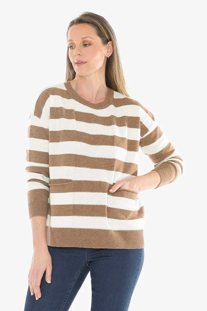 JUMP PANEL STRIPE PULLOVER WALNUT/SNOW