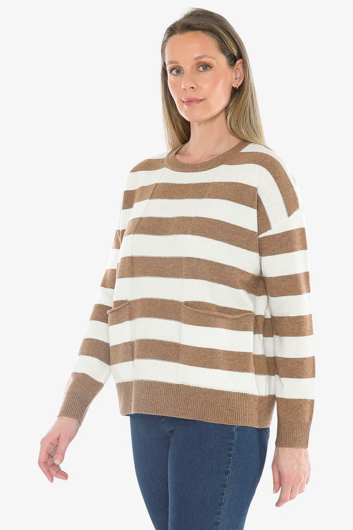 JUMP PANEL STRIPE PULLOVER WALNUT/SNOW
