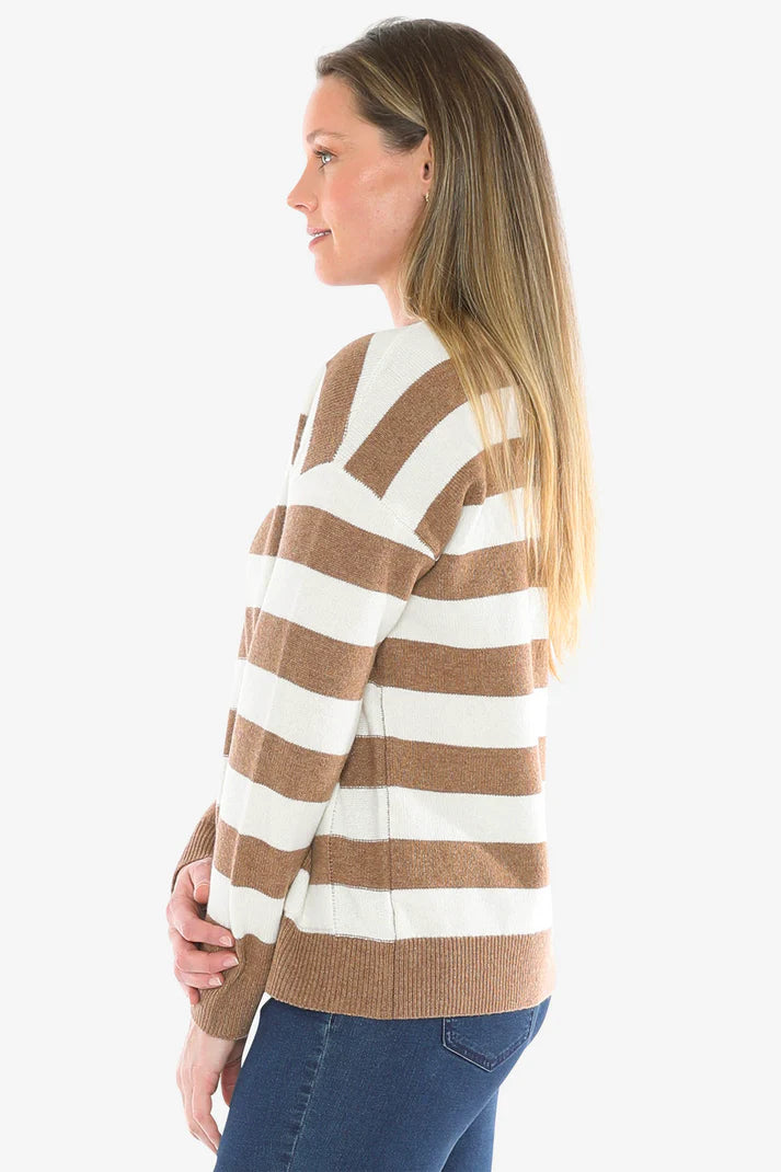 JUMP PANEL STRIPE PULLOVER WALNUT/SNOW