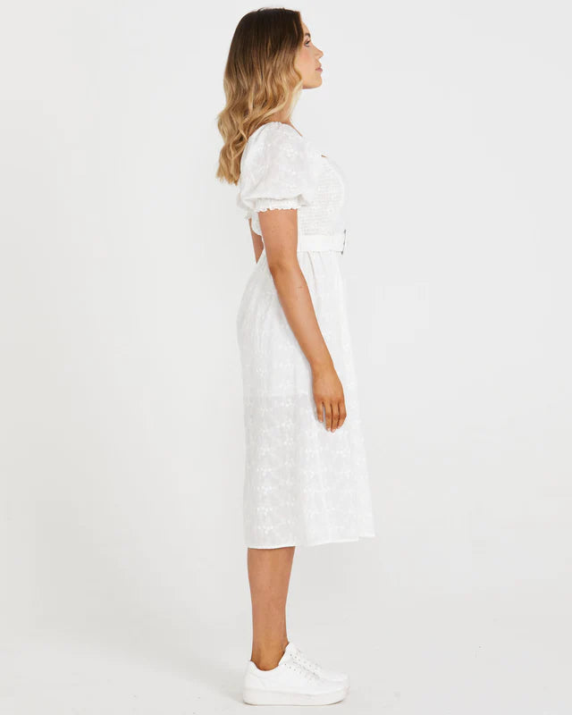 SASS ASHER MIDI BELTED DRESS WHITE