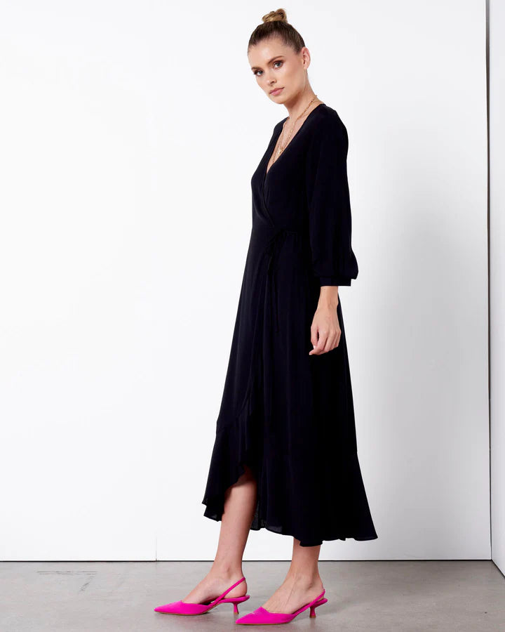 FATE+BECKER END OF TIME WRAP DRESS BLACK