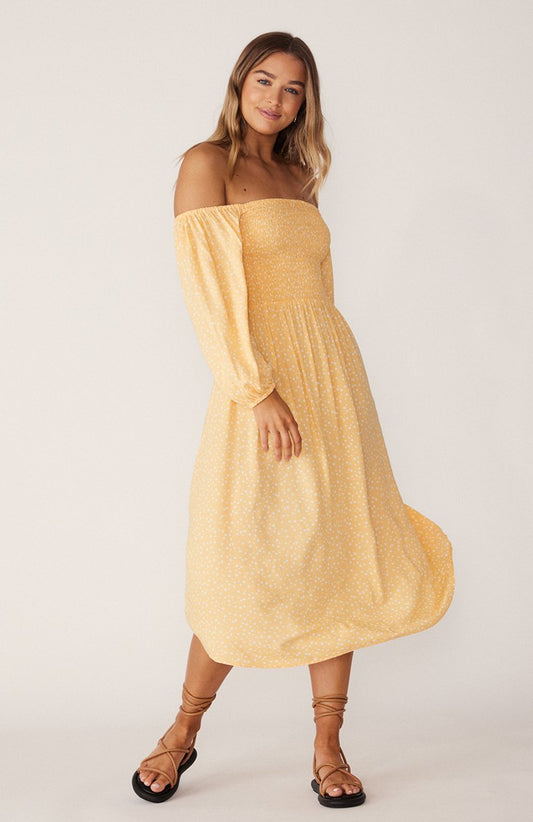 CARTEL & WILLOW DEVON MIDI DRESS MARIGOLD SPECKLE