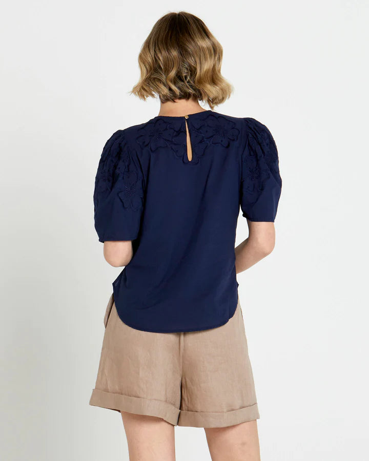 FATE+BECKER DREAMS EMBROIDERED TOP NAVY