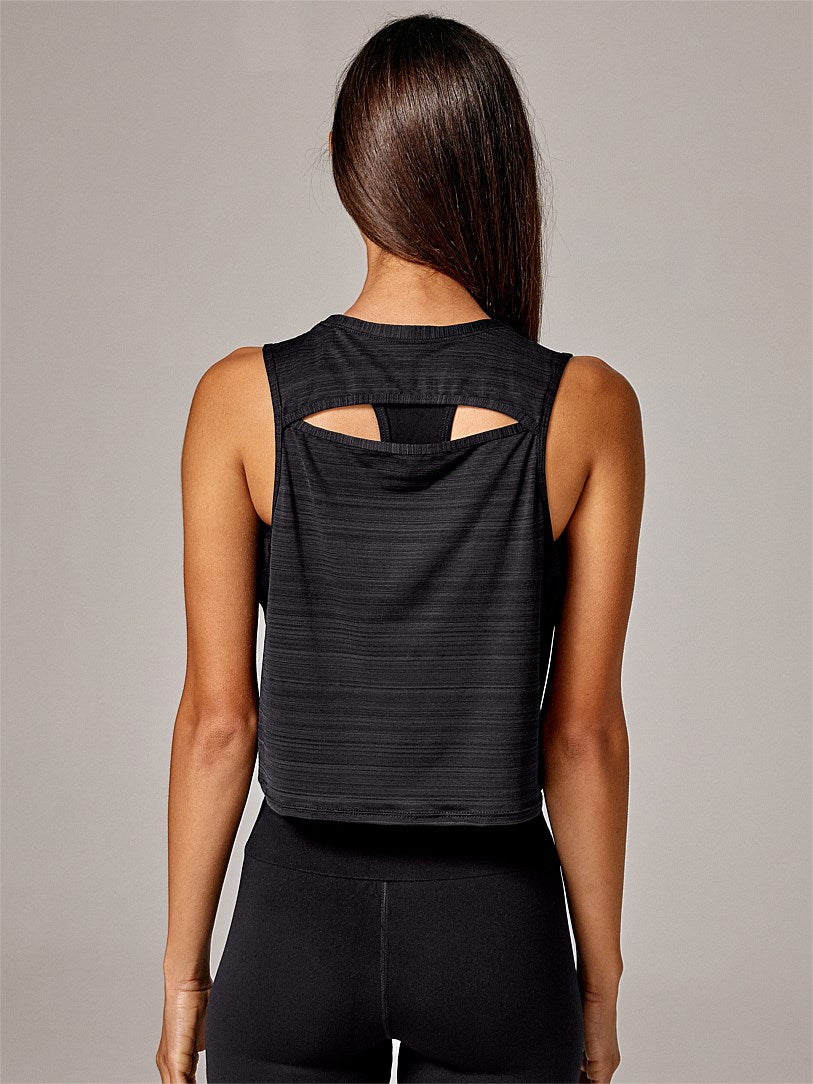 RUNNING BARE COSMIC ALLURE CROPPED WORKOUT TANK BLACK