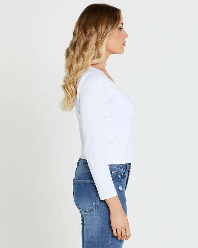 SASS SERENA VEE LONG SLEEVE TOP WHITE