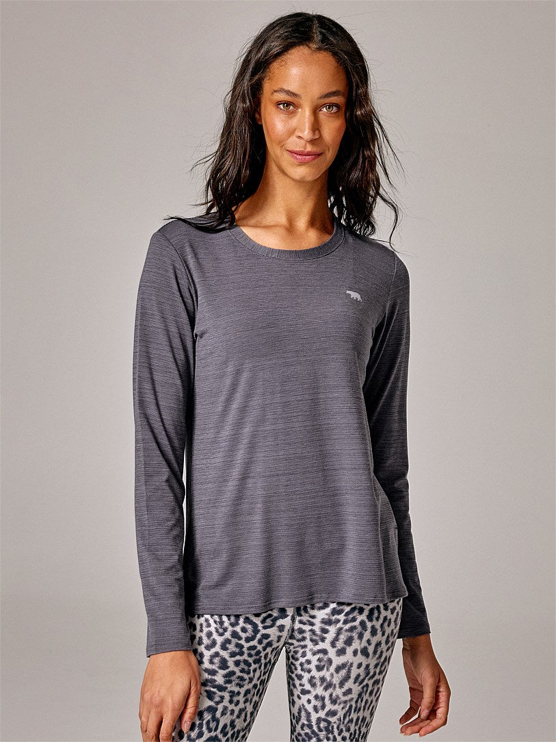 RUNNING BARE ALWAYS CREW WORKOUT LONG SLEEVE TEE SILVER BIRCH