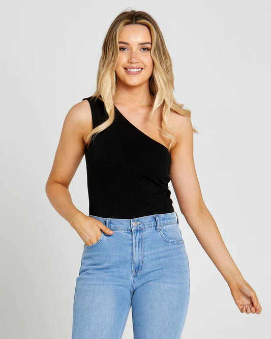 SASS BEC ONE SHOULDER TOP BLACK