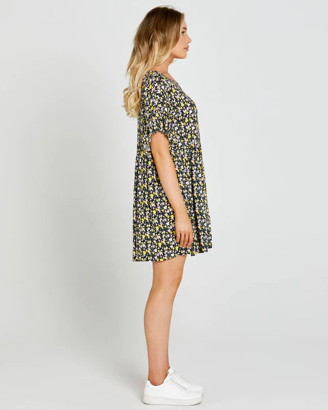 SASS SLOANE MINI DRESS BLACK FLORAL DITSY