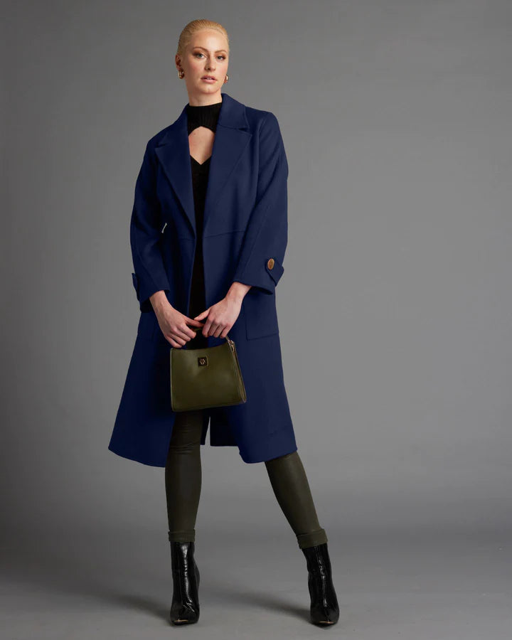 FATE+BECKER WUTHERING BELTED WRAP TRENCH COAT NAVY