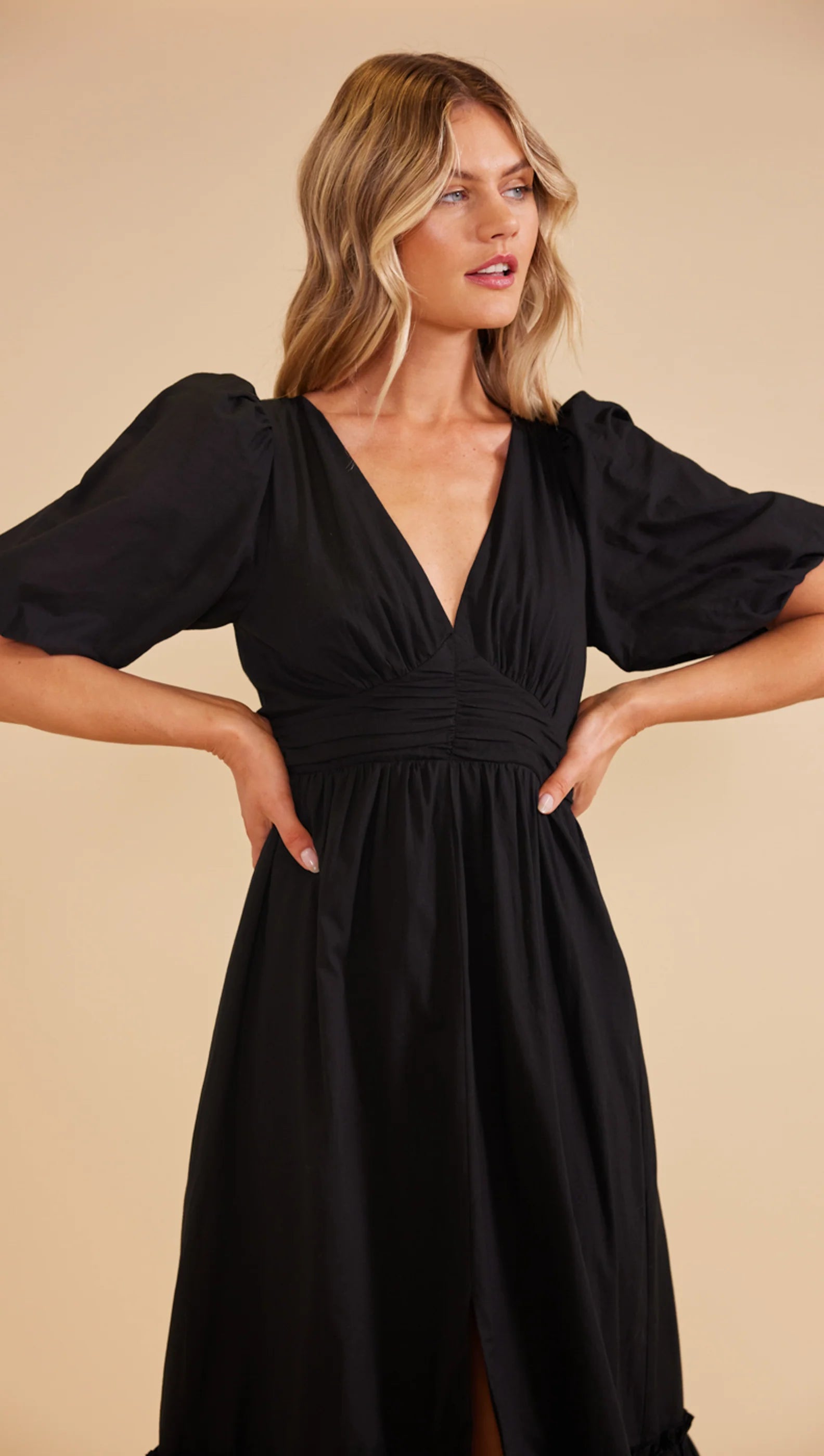 MINK PINK STARLING MIDI DRESS BLACK