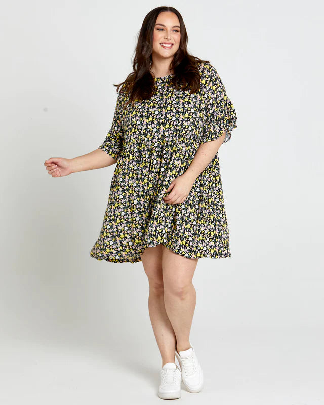 SASS SLOANE MINI DRESS BLACK FLORAL DITSY