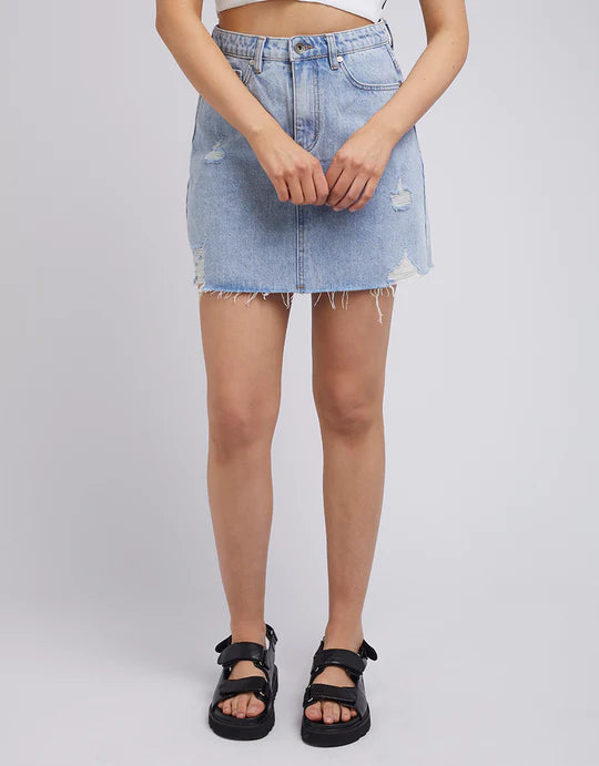 SILENT THEORY LEADING DENIM SKIRT LIGHT BLUE