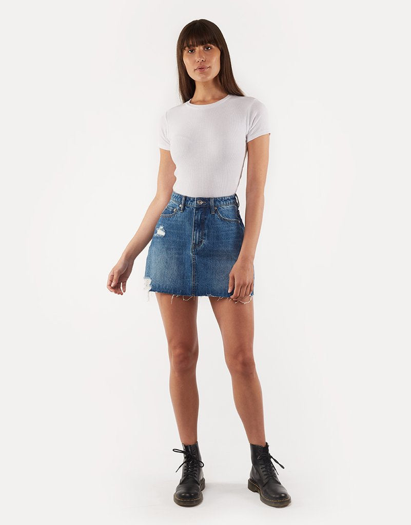 SILENT THEORY LEADING DENIM SKIRT DARK BLUE