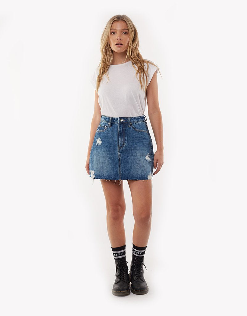 SILENT THEORY LEADING DENIM SKIRT DARK BLUE